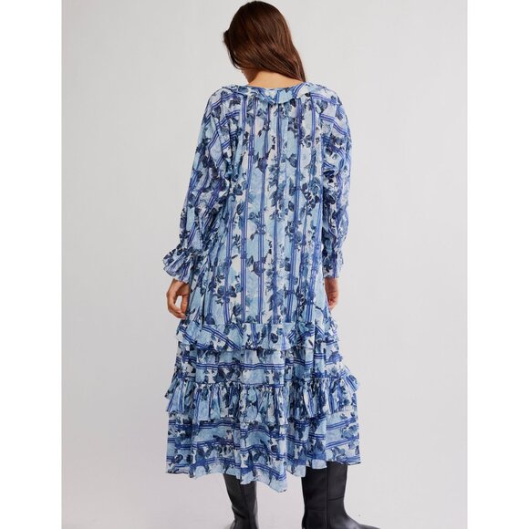 🆕 FREE PEOPLE Garden Wonders Maxi Dress / Blue Combo - Picture 3 of 10